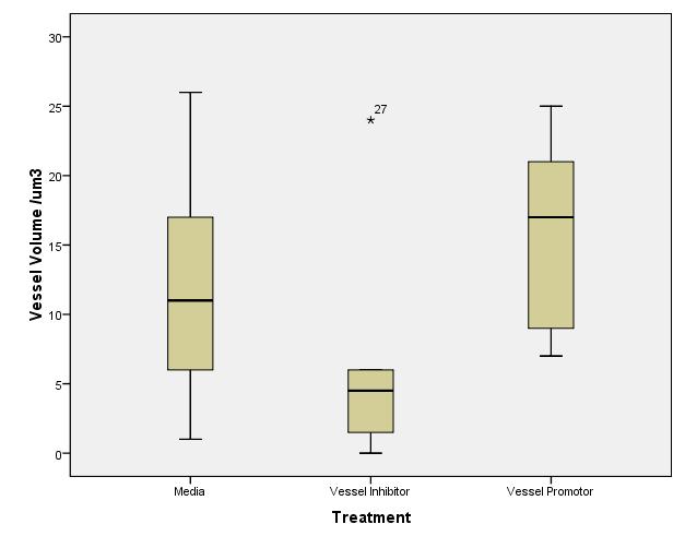 Graph showing changes in EB blood vessel volume after treatment Graph showing changes in EB blood vessel volume after treatment